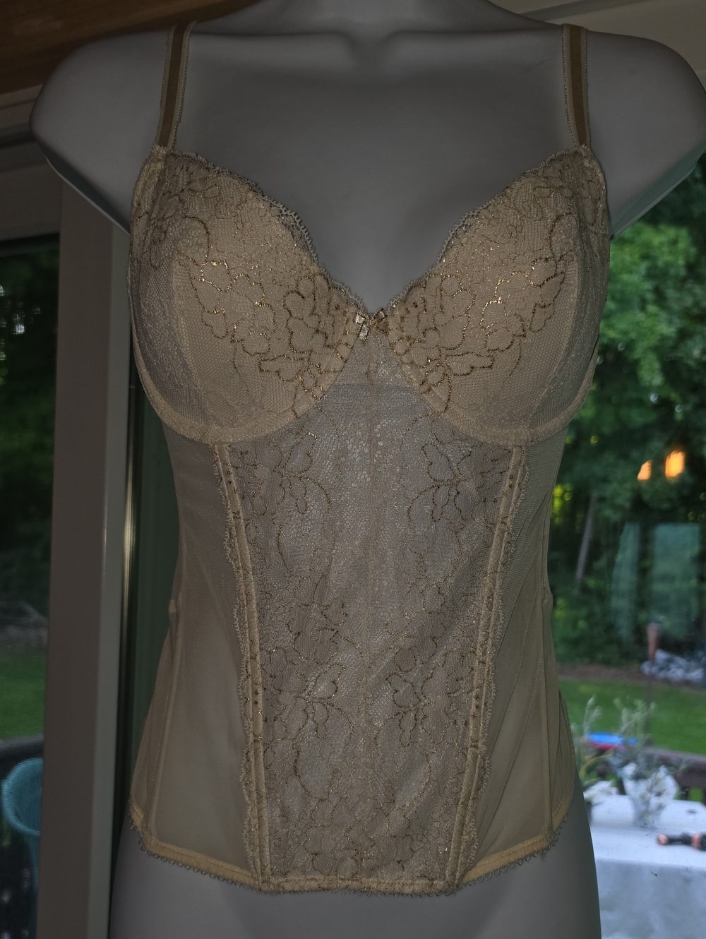 Victoria's Secret Gold-Beige Lace Longline Underwire Bodysuit